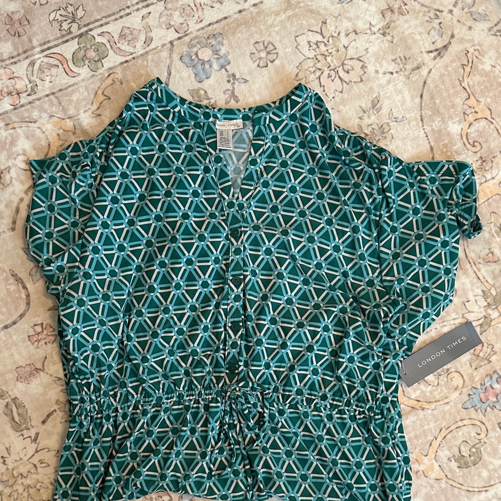 London Times Teal Patterned Midi Dress - Picture 8 of 8
